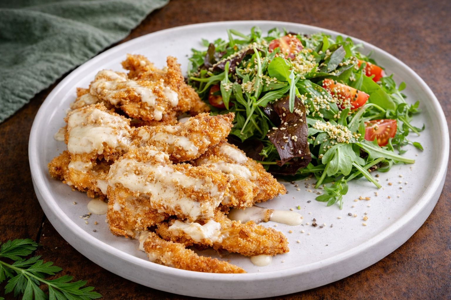 Стрипсы куриные в ореховом соусе