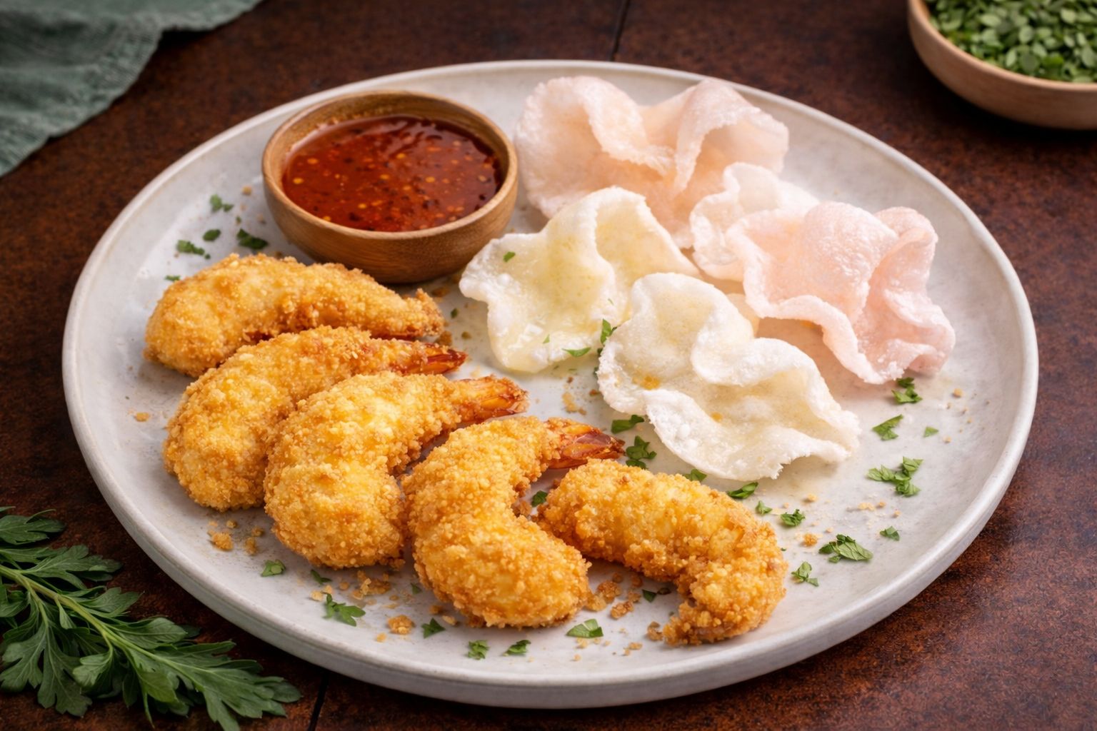 Креветки темпура с креветочными чипсами