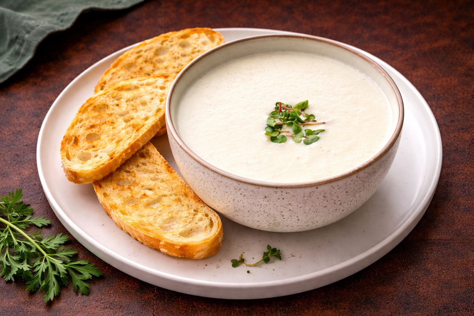 Сырный крем-суп с багетом