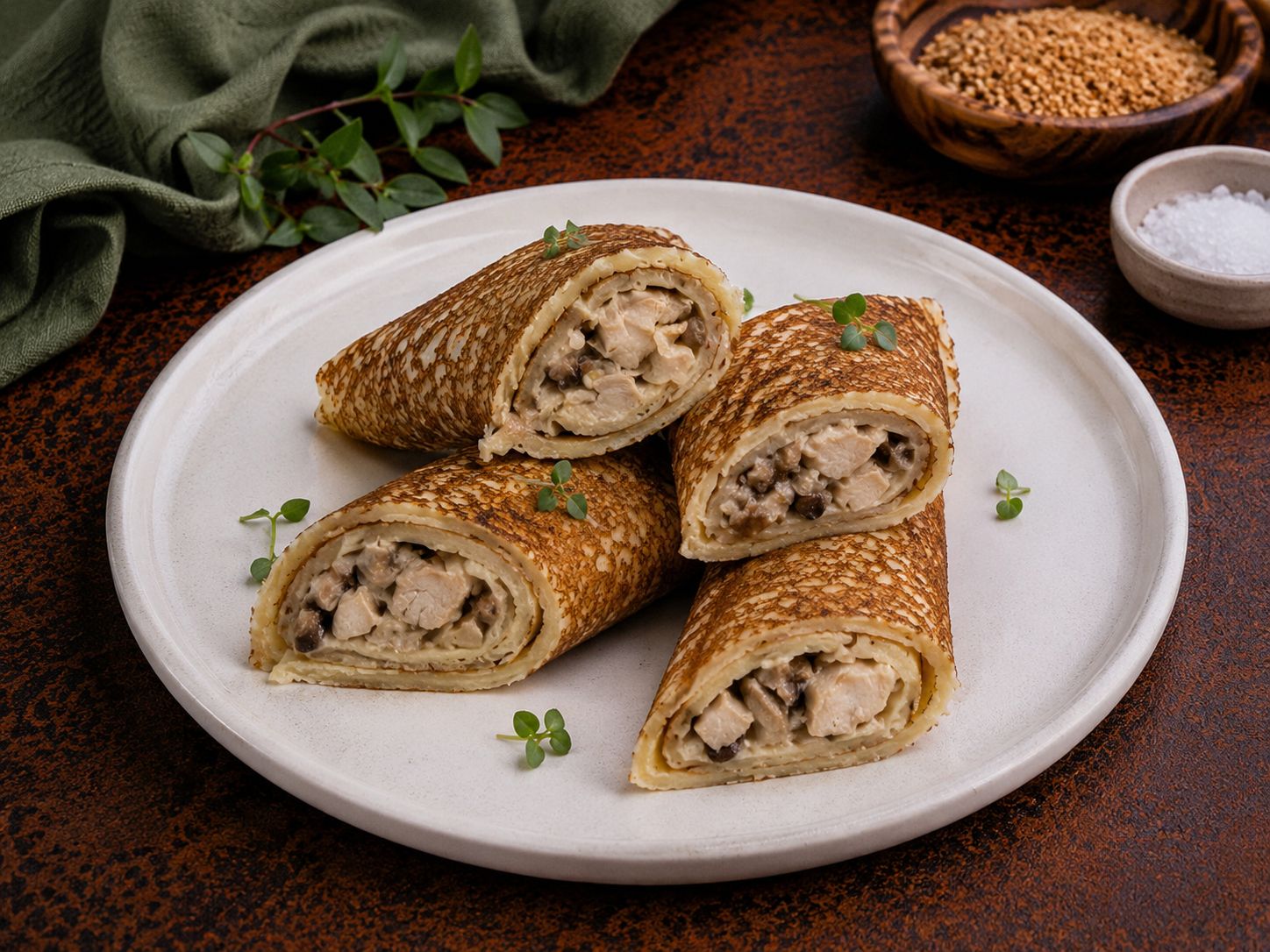 Блинчики с курицей и грибами