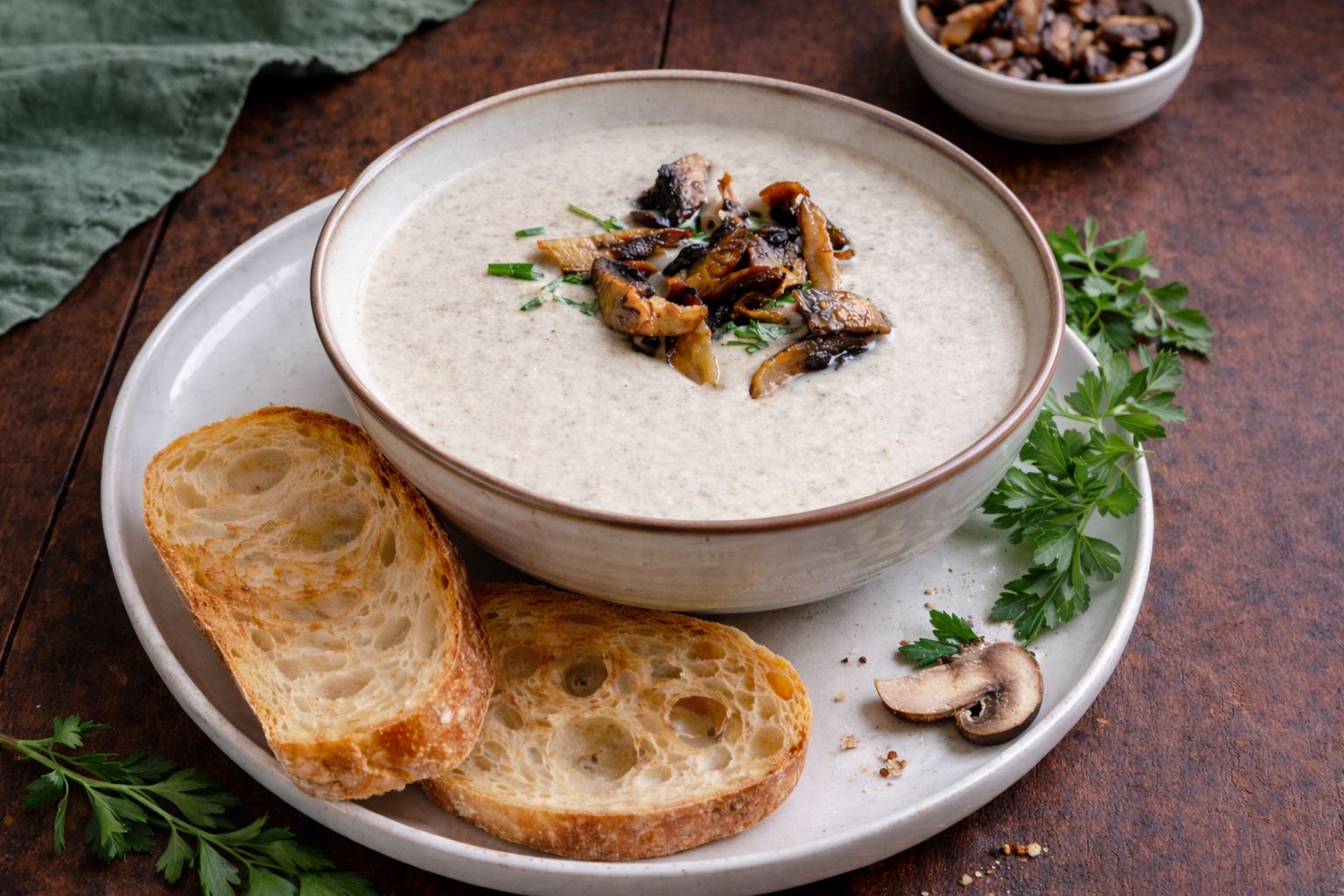 Грибной крем-суп с багетом