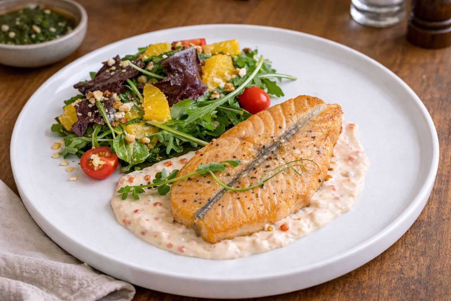 Стейк лосося на сливочной икре