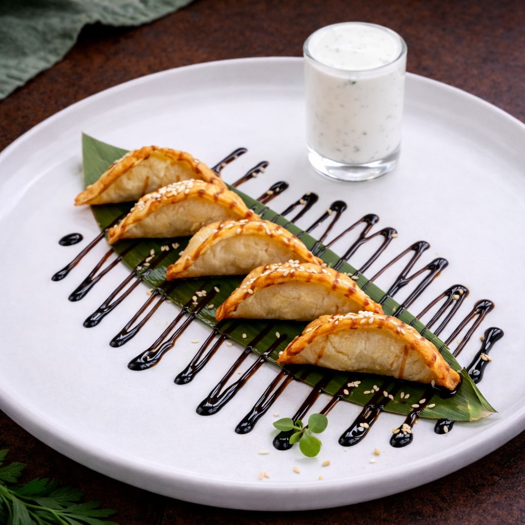 Гёдза на листе бамбука